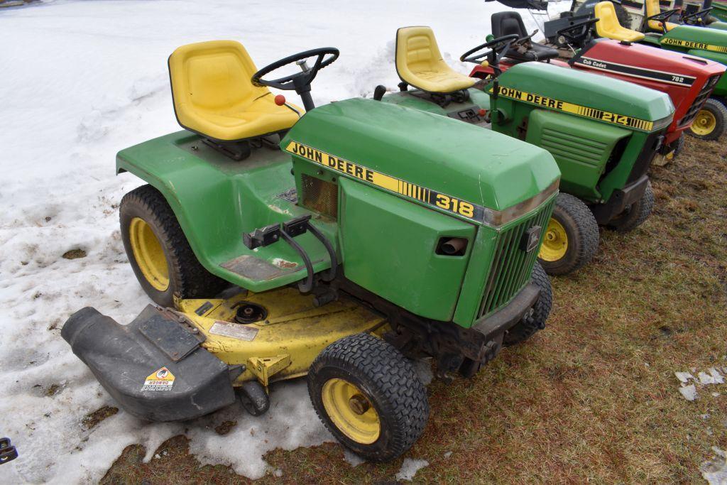 John Deere 318 Garden Tractor, 50" Deck, 1980 Hours Showing, Hydro, SN: M00318X366453,