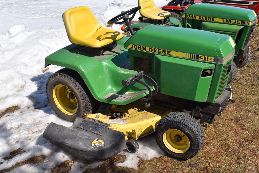 John Deere 318 Garden Tractor, 50" Deck, 1980 Hours Showing, Hydro, SN: M00318X366453,