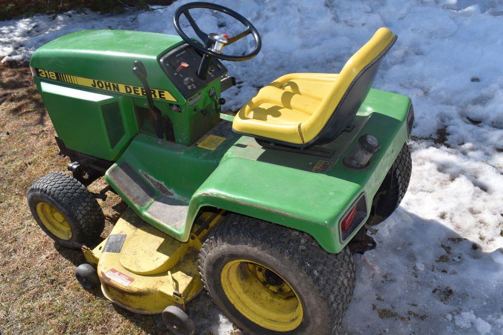 John Deere 318 Garden Tractor, 50" Deck, 1980 Hours Showing, Hydro, SN: M00318X366453,