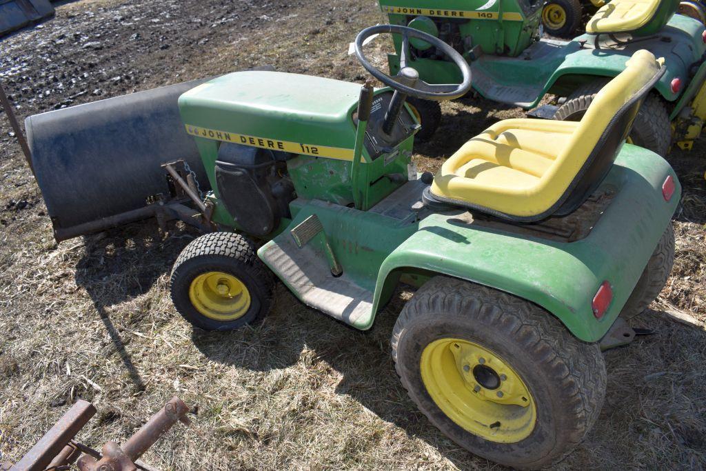 John Deere 112 Garden Tractor, 48" Broom, SN T0656 230167M, Unknown Condition