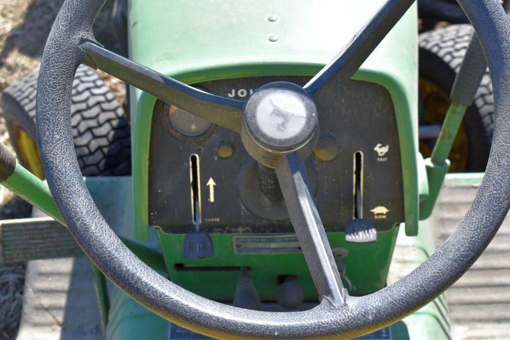 John Deere 112 Garden Tractor, 48" Broom, SN T0656 230167M, Unknown Condition