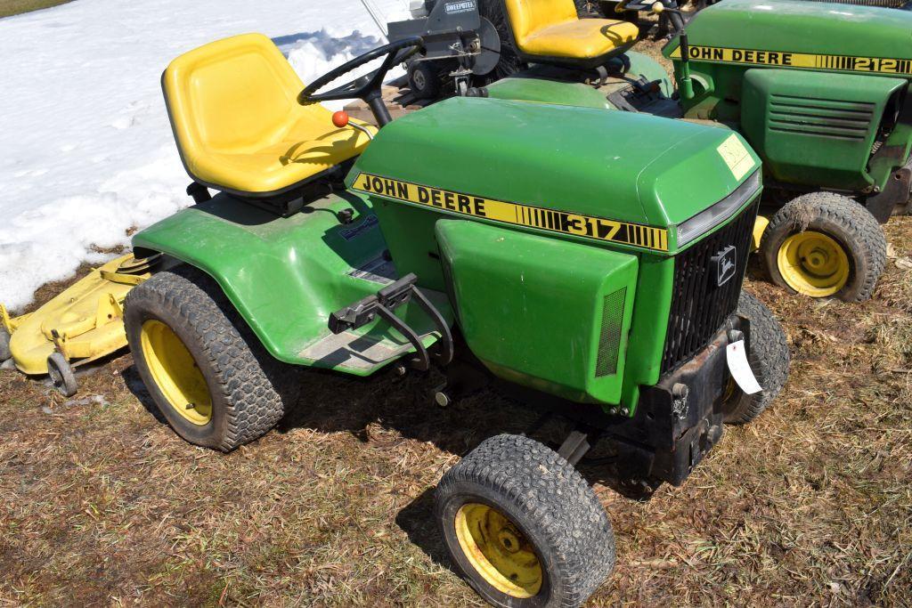 John Deere 317 Garden Tractor, 47" Deck, Hydro, 2 Aux., SN 0317K 156639M, Unknown Condition