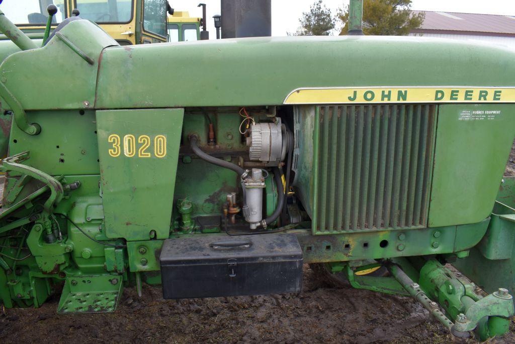 John Deere 3020 Gas Tractor, 1517 Hours Showing, 16.9x34 Tires, 2 Hyd., WF, Rock Box, New Style
