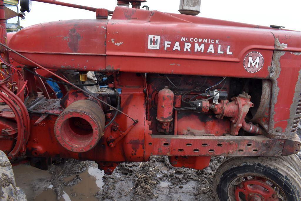 Farmall M Tractor, Fenders, Belt Pulley, 15.5x38 Tires, Wheel Weights, SN 222321x1, Motor Free,