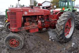 Farmall M Tractor, Fenders, Belt Pulley, 15.5x38 Tires, Wheel Weights, SN 222321x1, Motor Free,