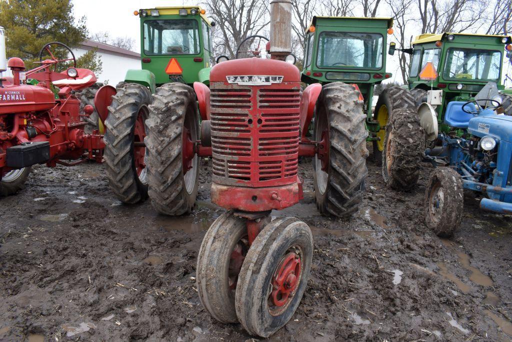 Farmall M Tractor, Fenders, Belt Pulley, 15.5x38 Tires, Wheel Weights, SN 222321x1, Motor Free,