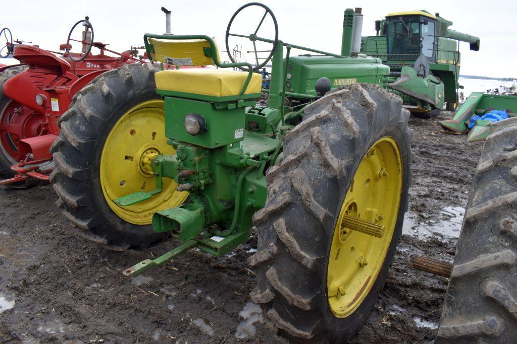 John Deere A Style Tractor, 13.6x38 Tires, Rock Shaft, Aux. Hyd., Electric Start, SN 695556, Motor