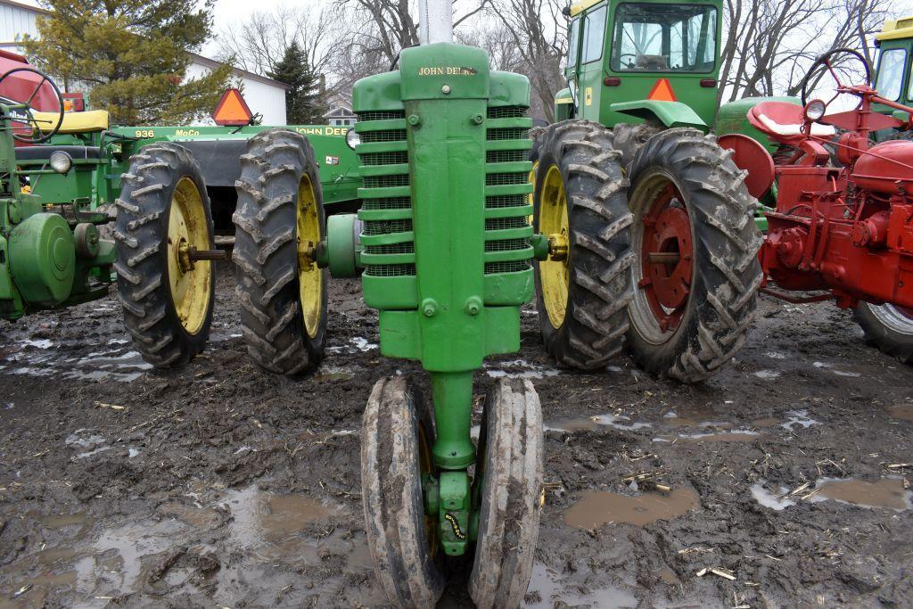 John Deere A Style Tractor, 13.6x38 Tires, Rock Shaft, Aux. Hyd., Electric Start, SN 695556, Motor