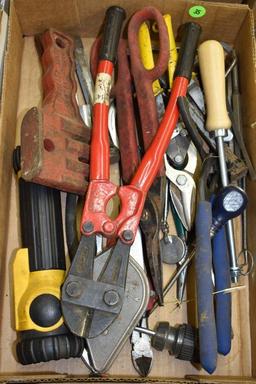 Assorted Tools: Bolt Cutter, Tin Snips, Chalk Line, Flashlight, Files, Punches