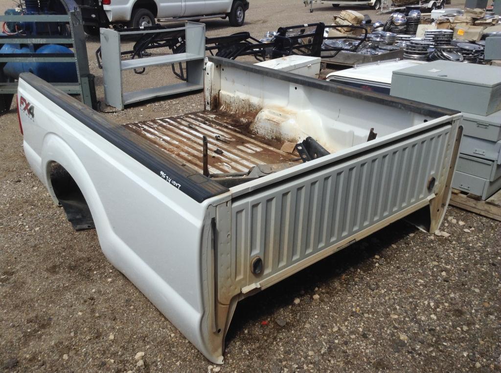 White Ford Pickup Bed w/Damage and No Tailgate