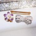 Three Different Pins - Gold 14k Bar Pin, Silver Jeweled Bow Pin, 14k Flower