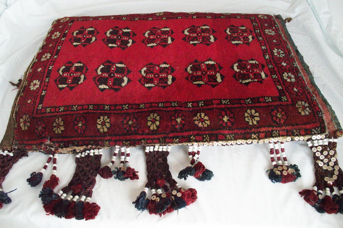 Persian Red Buttoned Woven Floor Pillow