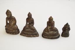 4 Different Size Bronze Buddhas, 2.5 x 1.5", 2.5 x2", 2 x 1.5", 1.5 x 0.5"