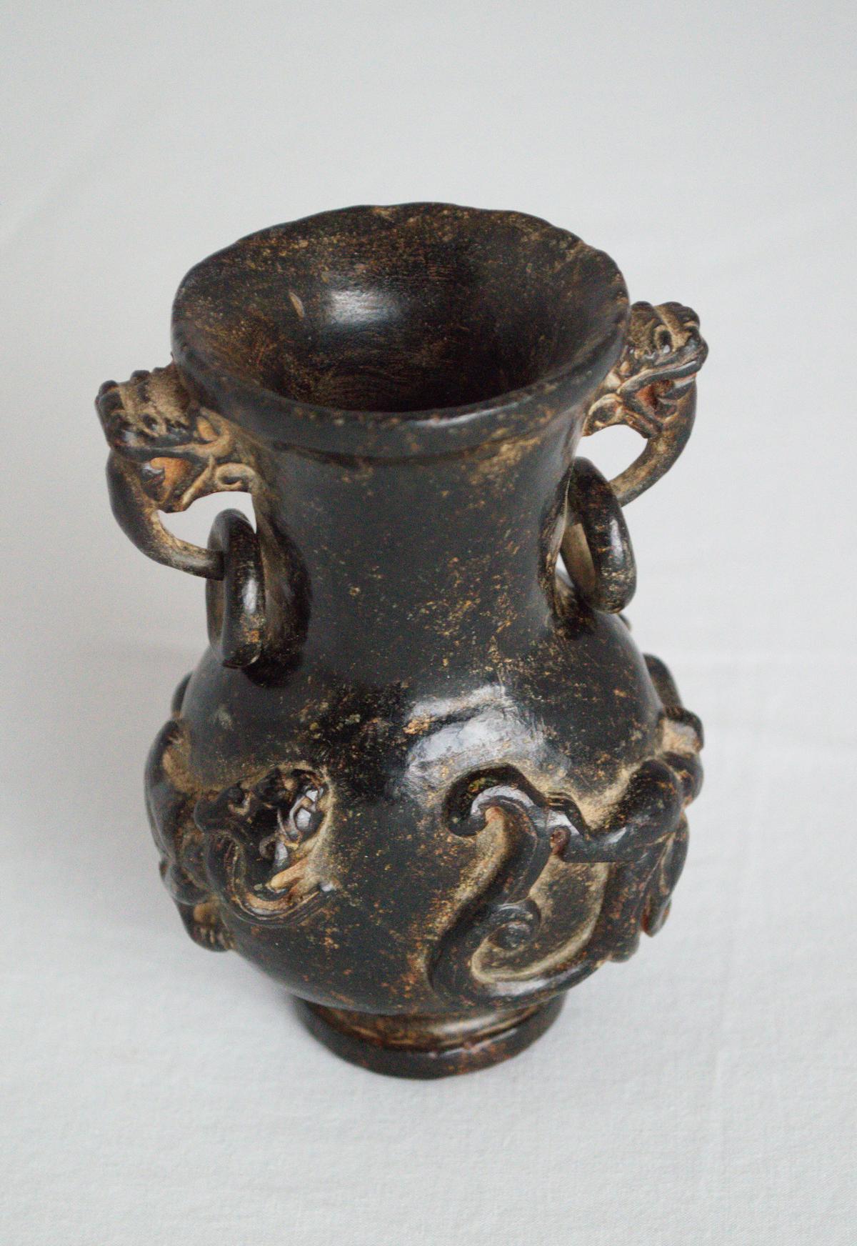 Small Bronze Chinese Urn Vase With Handles