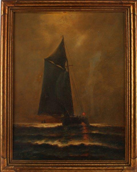 E PRITCHARD SAILBOAT PAINTING 21.5 BY 27.5 INCHES