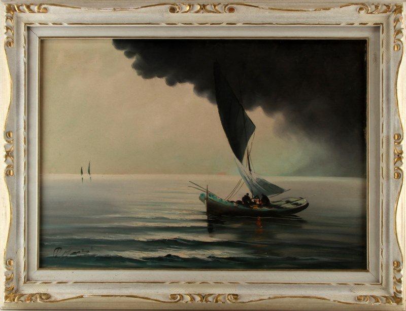 VINTAGE NAUTICAL SEASCAPE OIL ON CANVAS PAINTING