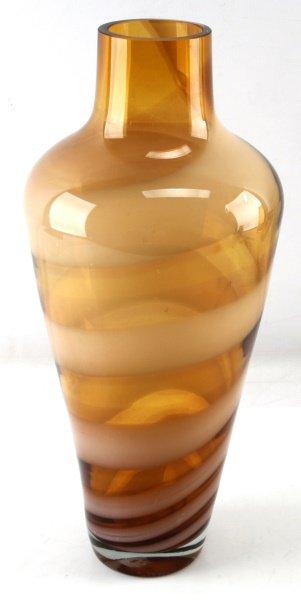 VENETIAN MURANO AMBER AND WHITE SWIRL GLASS SIGNED