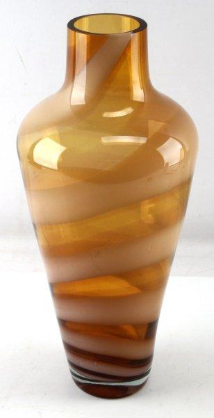 VENETIAN MURANO AMBER AND WHITE SWIRL GLASS SIGNED