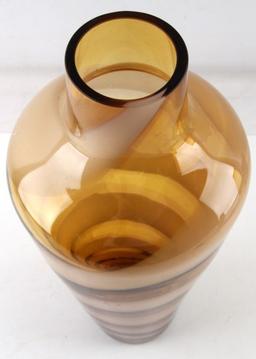 VENETIAN MURANO AMBER AND WHITE SWIRL GLASS SIGNED