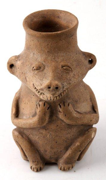 PRE COLUMBIAN ANIMAL EFFIGY VESSEL POTTERY PIPE