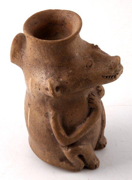 PRE COLUMBIAN ANIMAL EFFIGY VESSEL POTTERY PIPE