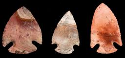 3 DOVETAIL ARROWHEAD POINTS PINK PURPLE CHERT