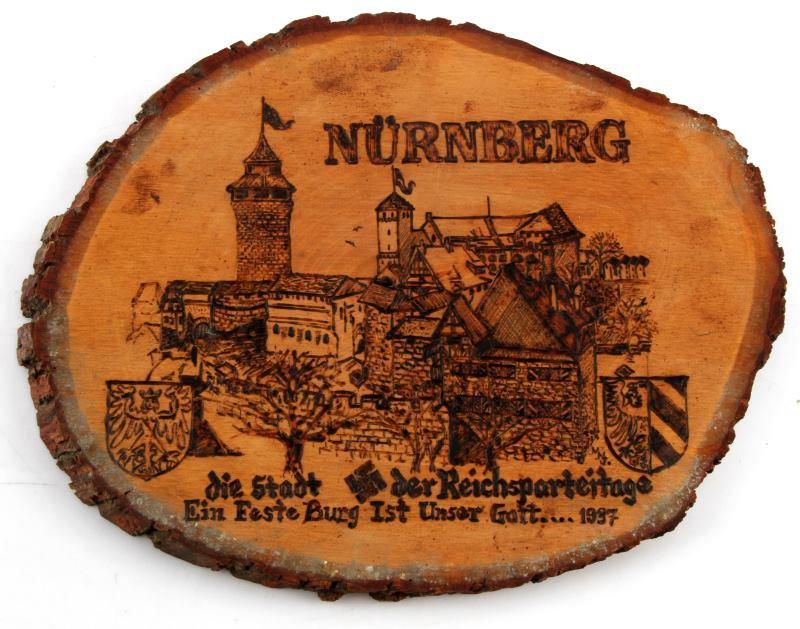 GERMAN THIRD REICH NURNBERG WOOD BURNT PLAQUE