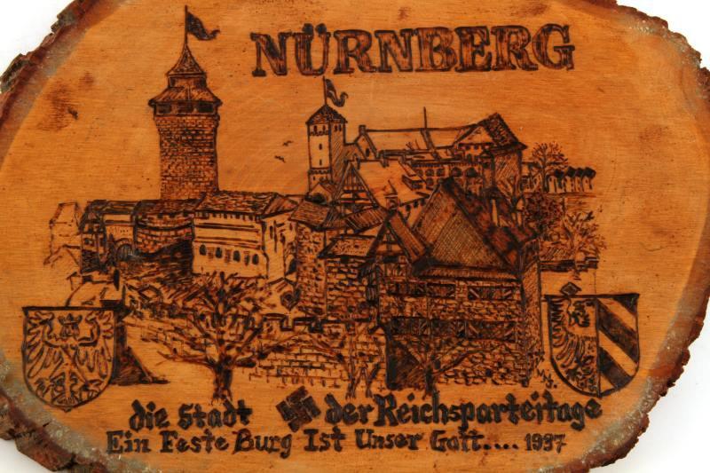 GERMAN THIRD REICH NURNBERG WOOD BURNT PLAQUE