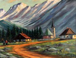RENE PIERRE FRENCH ALPS OIL ON CANVAS PAINTING
