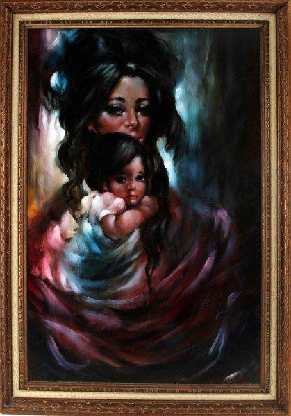 VINTAGE MID CENTURY OIL PAINTING MOTHER AND CHILD