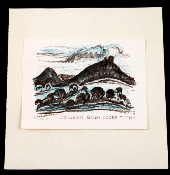 EX LIBRIS MUD JOSEF TICHY LITHOGRAPH LANDSCAPE