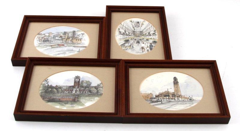 LOT OF 4 FRAMED SIGNED WATERCOLOR PRINTS BY STRUNA