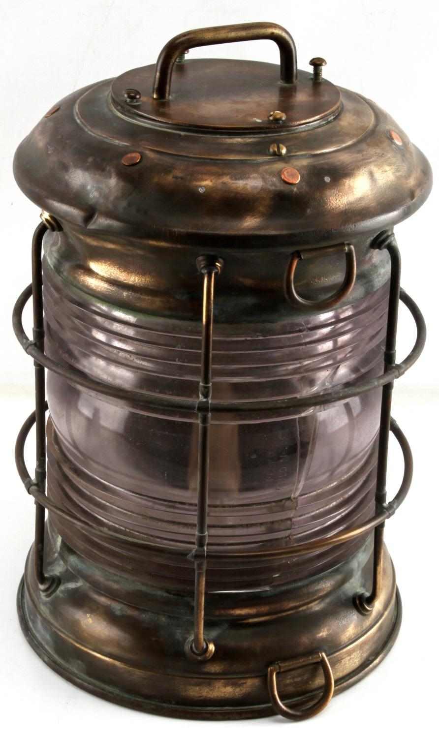 ANTIQUE LG PERKO SHIP LANTERN AMETHYST GLASS COLOR