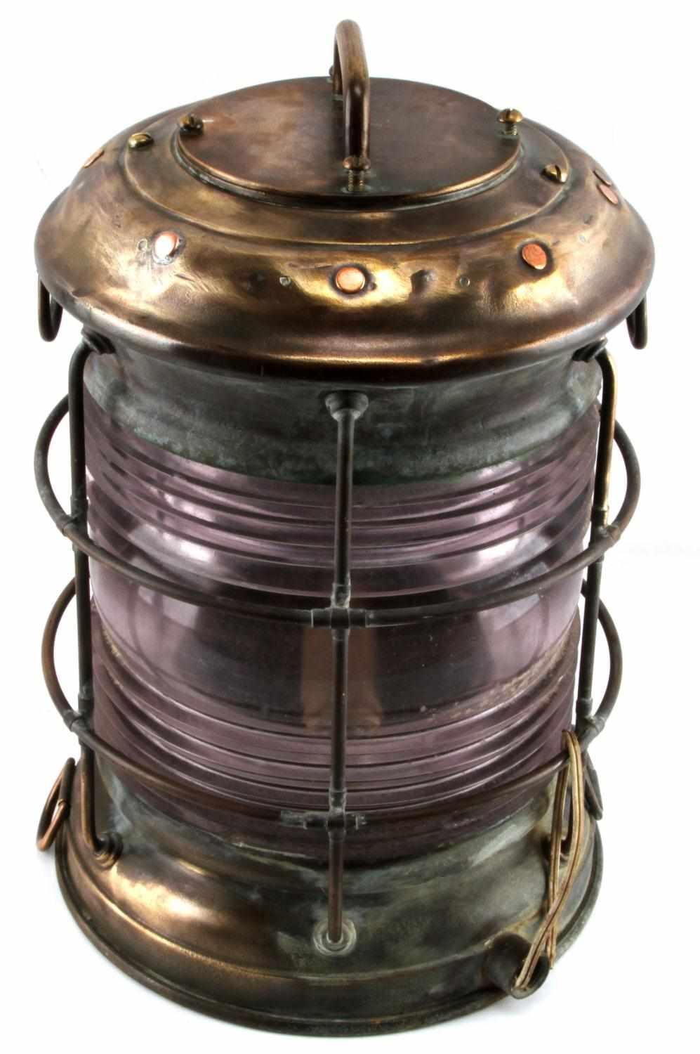 ANTIQUE LG PERKO SHIP LANTERN AMETHYST GLASS COLOR