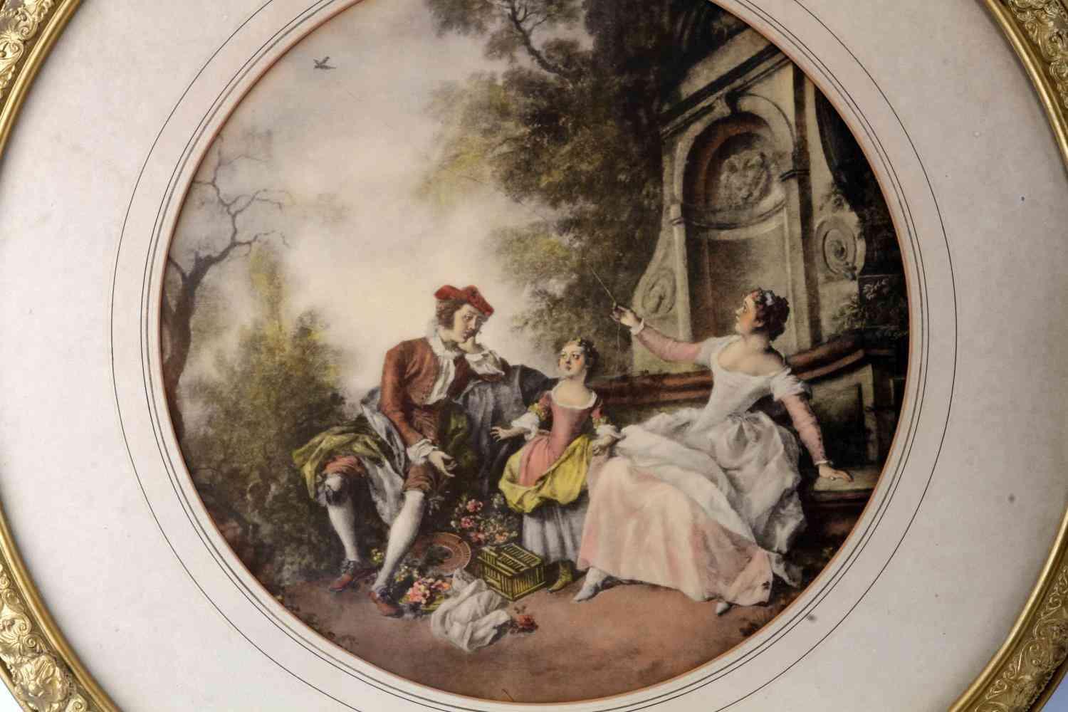 LARGE WATTEAU ROCCO STYLE 19TH CENTURY ENGRAVING