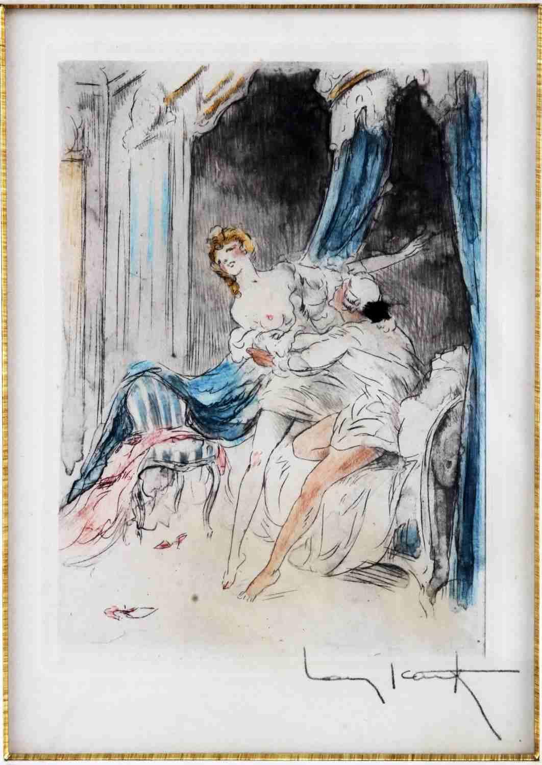 ORIGINAL LOUIS ICART SIGNED HAND COLORED ETCHING