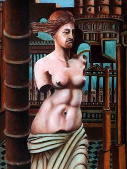 JOE FUGATE SURREALIST VENUS DE MILO OIL PAINTING