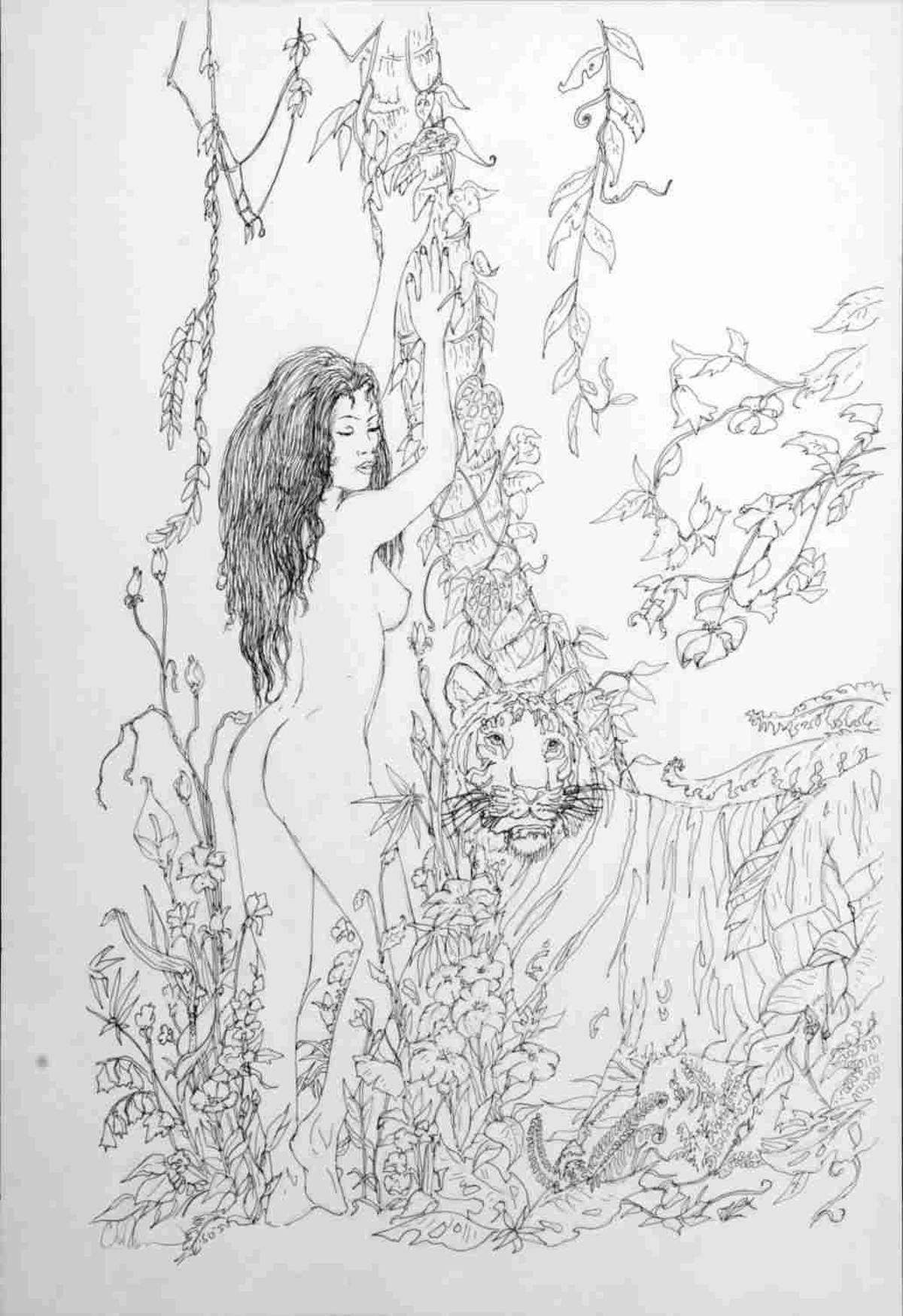 ORIGINAL CHRISTAIN LASSEN ENCHANTED JUNGLE SKETCH