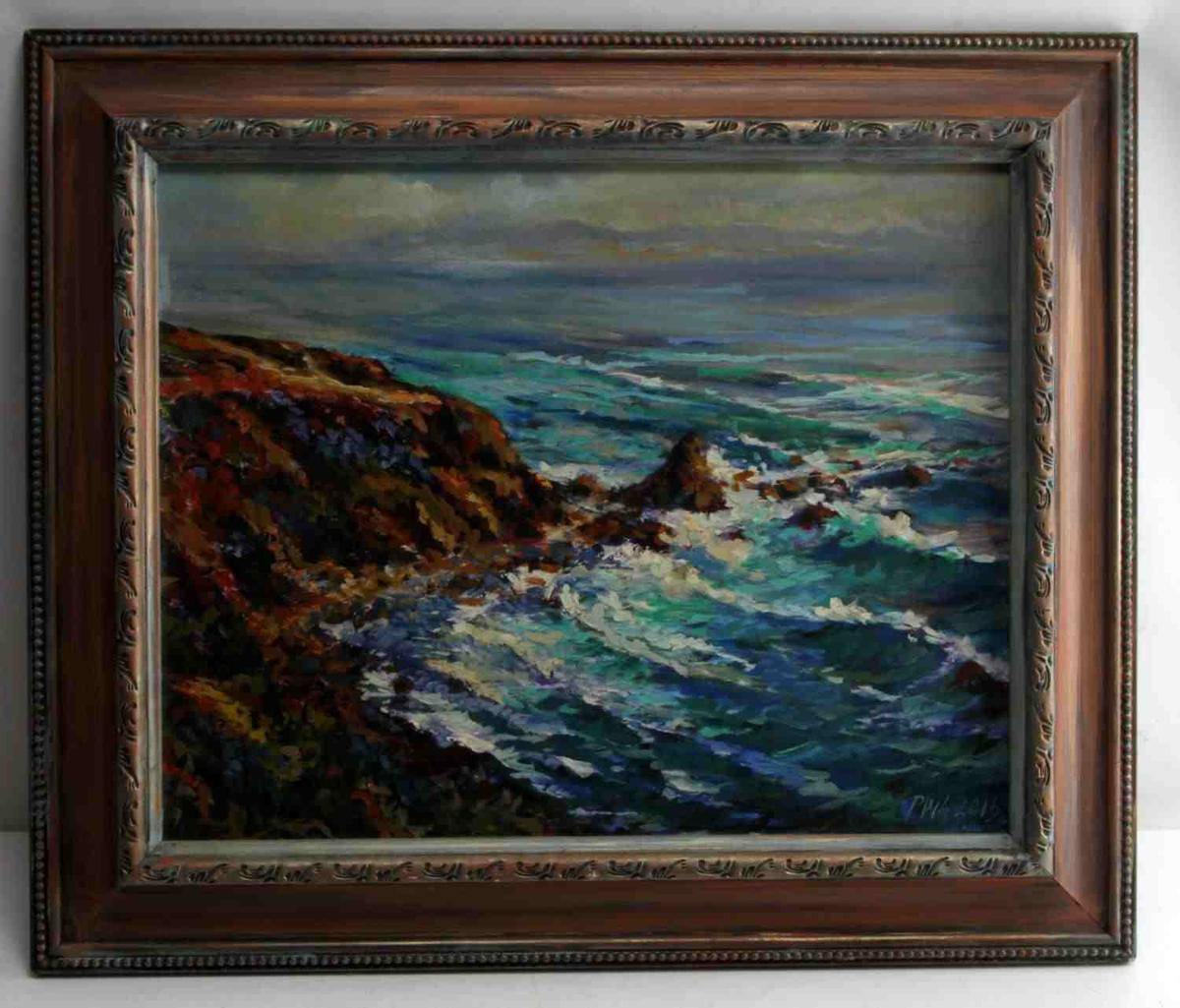 OIL PAINT LANDSCAPE OCEAN SIGNED DATED AND FRAMED