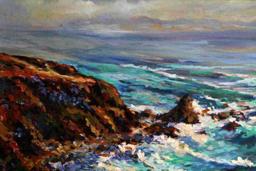 OIL PAINT LANDSCAPE OCEAN SIGNED DATED AND FRAMED