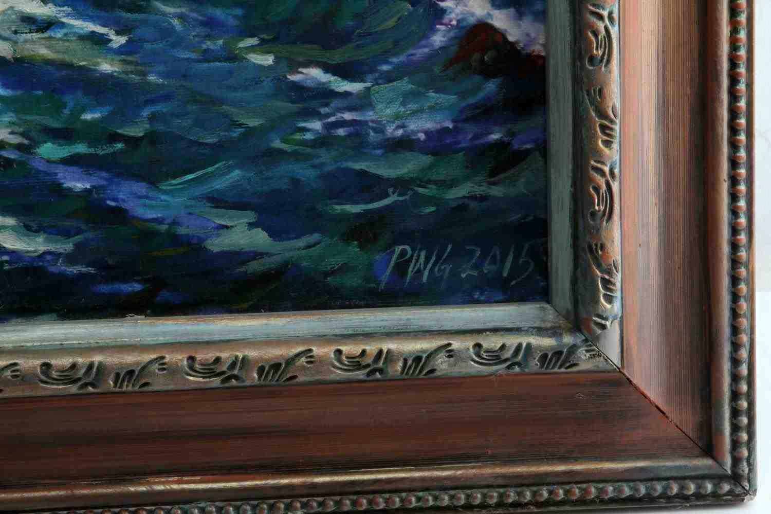 OIL PAINT LANDSCAPE OCEAN SIGNED DATED AND FRAMED