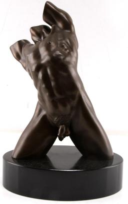 FREIBURGER NUDE MALE TORSO BRONZE FIGURE DEFIANCE