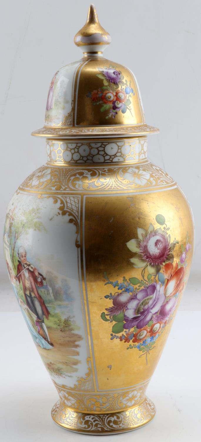 ANTIQUE DRESDEN LIDDED GILT PORCELAIN URN