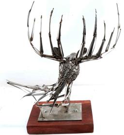 ALL METAL BUCK DEER SCULPTURE SIGNED