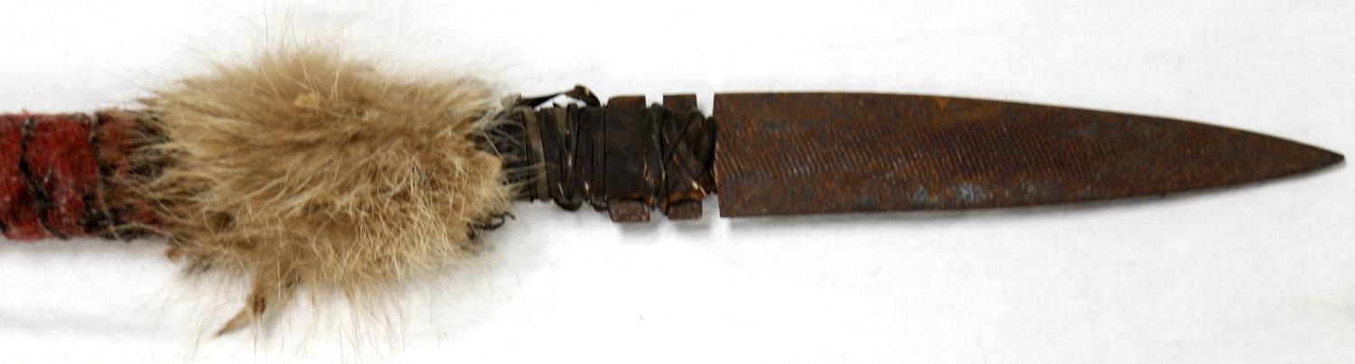 NATIVE AMERICAN SPEAR W WRAPPED BLANKET & FUR