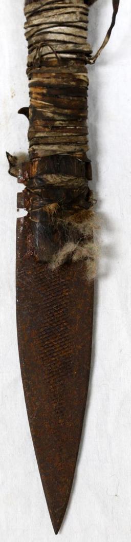 NATIVE AMERICAN SPEAR W WRAPPED BLANKET & FUR