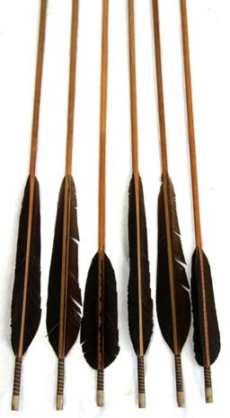 LOT OF PLAINS INDIAN FEATHERED ARROWS METAL TIPPED