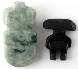 TWO SMALL BLACK & GREEN JADE FIGURINES GUATEMALA