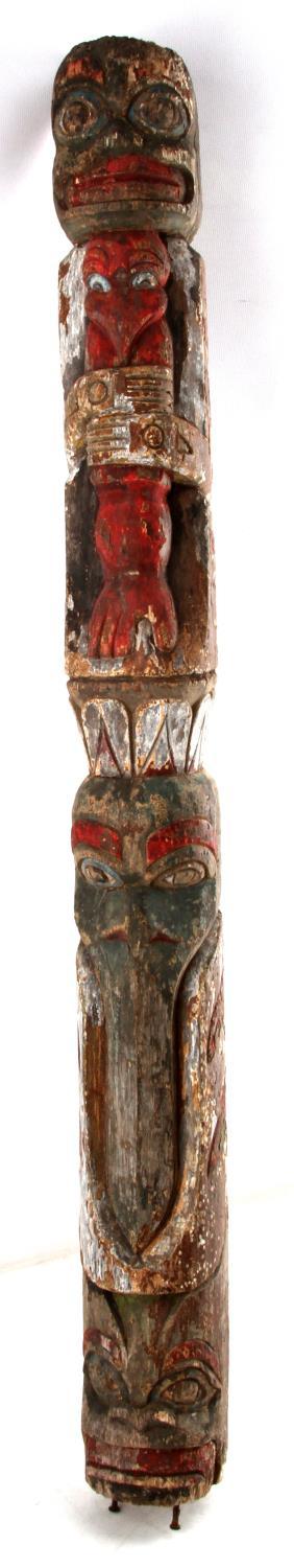 HAND CARVED PAINTED NATIVE AMERICAN WOODEN TOTEM