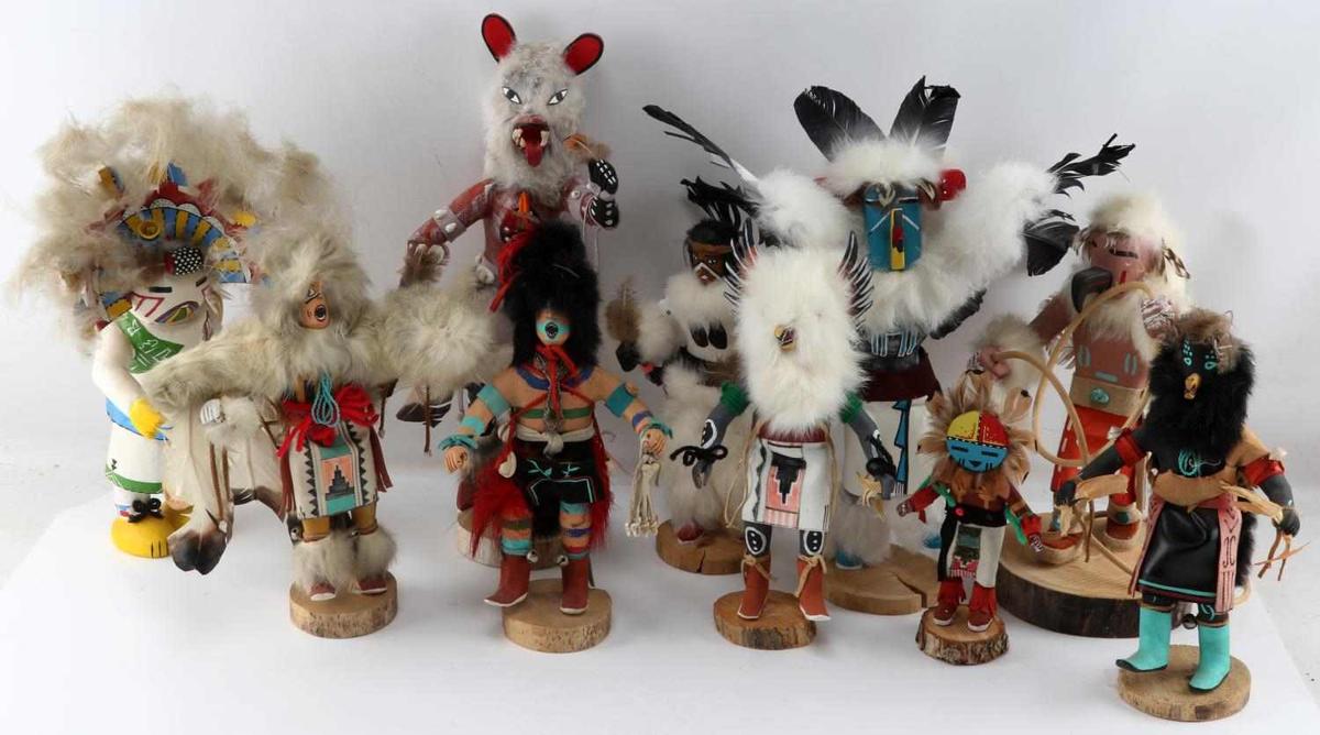 9 HOPI & NAVAJO NATIVE AMERICAN KACHINA DOLLS